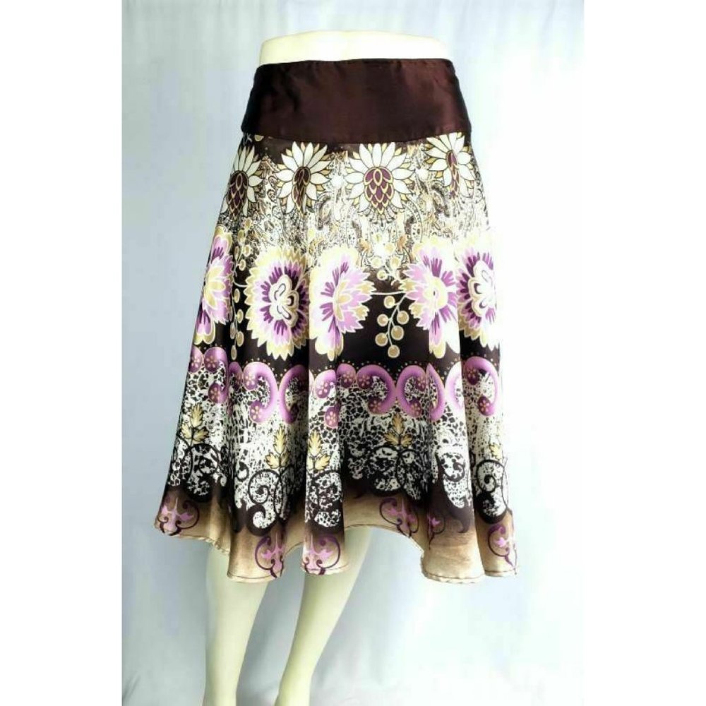 Twirl Skirt Purple Brown Floral Flare MIdi Retro